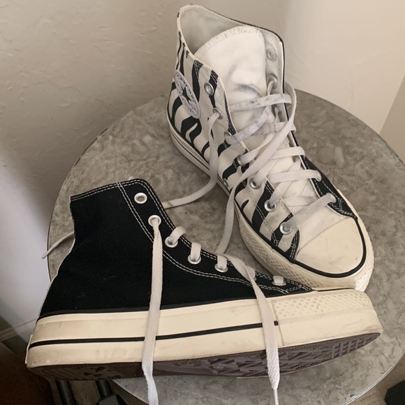 CONVERSE PLATFORM CHUCKS BLACK AND ZEBRA PRINT WOMENS 8.5 | MENS 6.5 - Picture 10 of 12